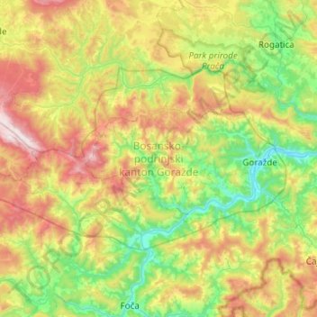 Bosnian-Podrinje Canton Goražde topographic map, elevation, terrain