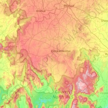 Denkanikottai topographic map, elevation, terrain