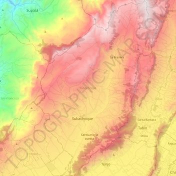 Subachoque. topographic map, elevation, terrain