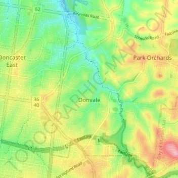 Donvale topographic map, elevation, terrain