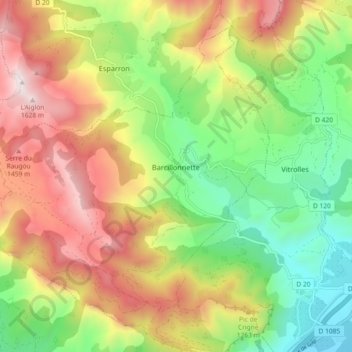 Barcillonnette topographic map, elevation, terrain