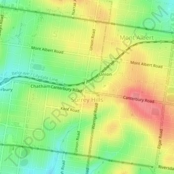 Surrey Hills topographic map, elevation, terrain