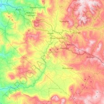 Nyaribari Chache topographic map, elevation, terrain