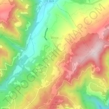 Bosia topographic map, elevation, terrain