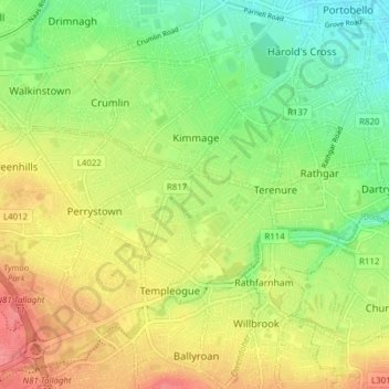 Dublin 6W topographic map, elevation, terrain