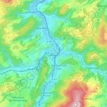Altenglan topographic map, elevation, terrain
