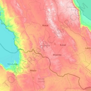 Kalambo topographic map, elevation, terrain