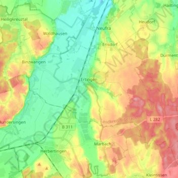 Ertingen topographic map, elevation, terrain