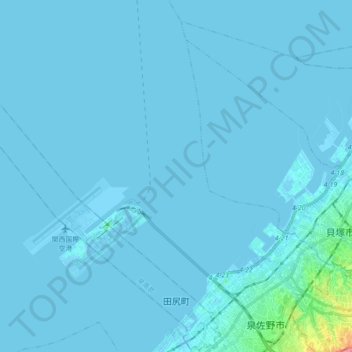 田尻町 topographic map, elevation, terrain