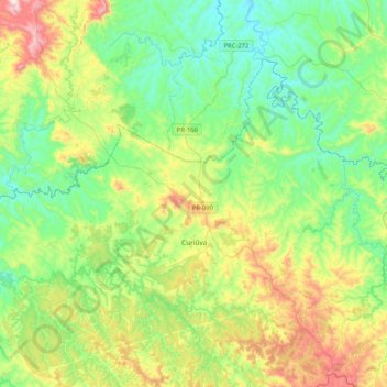 Curiúva topographic map, elevation, terrain