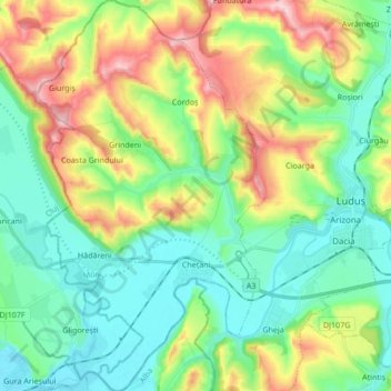 Chețani topographic map, elevation, terrain
