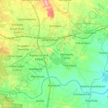 Ghatkesar mandal topographic map, elevation, terrain