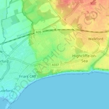 Highcliffe and Walkford topographic map, elevation, terrain