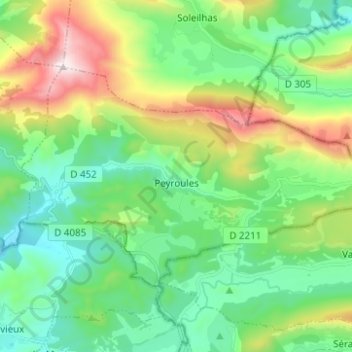 Peyroules topographic map, elevation, terrain