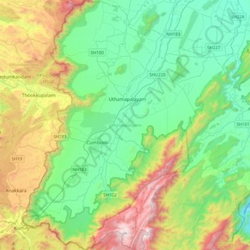 Uthamapalayam topographic map, elevation, terrain