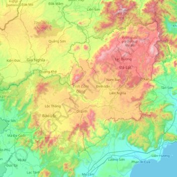 Lâm Đồng Province topographic map, elevation, terrain