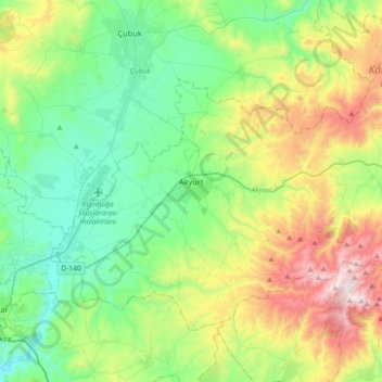 Akyurt topographic map, elevation, terrain