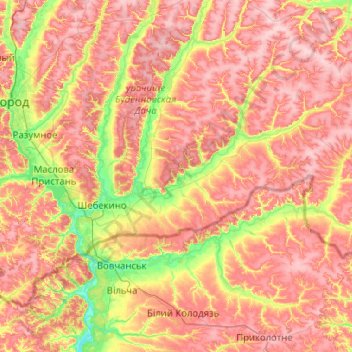 Shebekinsky District topographic map, elevation, terrain