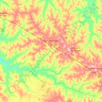 Santo Anastácio topographic map, elevation, terrain