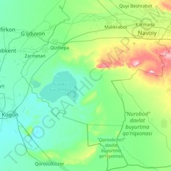 Qiziltepa District topographic map, elevation, terrain