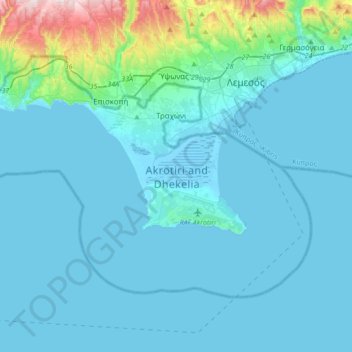 Akrotiri British Sovereign Base Area topographic map, elevation, terrain