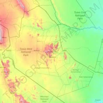 Taita–Taveta topographic map, elevation, terrain