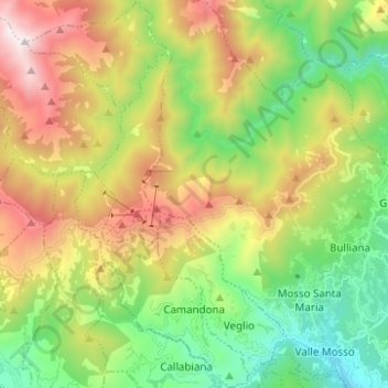 Camandona topographic map, elevation, terrain