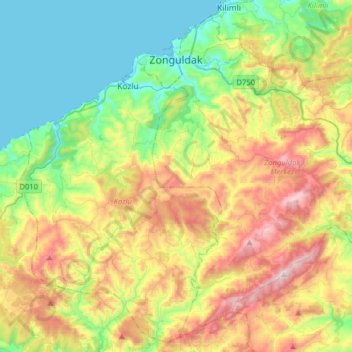 Zonguldak Merkez topographic map, elevation, terrain