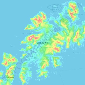 Vestvågøya topographic map, elevation, terrain