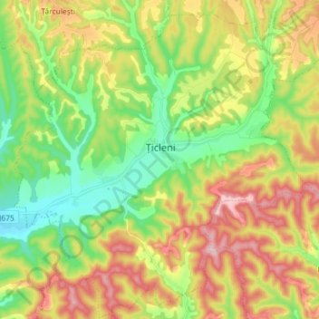Țicleni topographic map, elevation, terrain