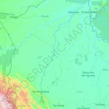 Beni River topographic map, elevation, terrain