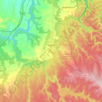 Appin topographic map, elevation, terrain