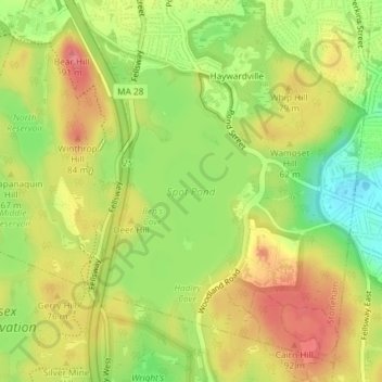 Spot Pond topographic map, elevation, terrain