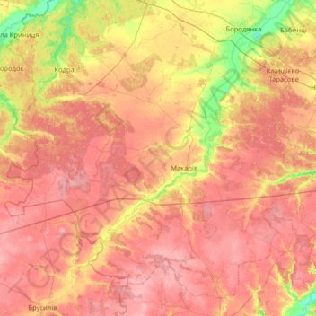 Makariv Settlement Hromada topographic map, elevation, terrain