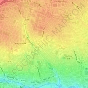 Finglas East topographic map, elevation, terrain