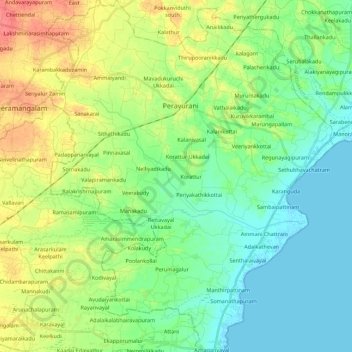 Peravurani topographic map, elevation, terrain