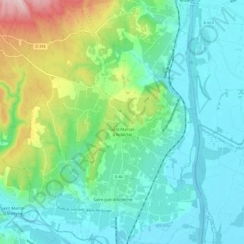 Saint-Marcel-d'Ardèche topographic map, elevation, terrain