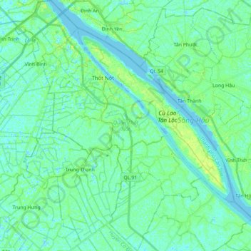 Thốt Nốt District topographic map, elevation, terrain