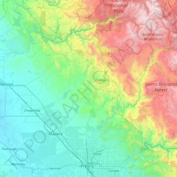 Madera County topographic map, elevation, terrain