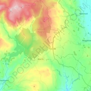 Gisburn Forest topographic map, elevation, terrain