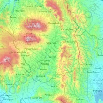 Pulangi River topographic map, elevation, terrain