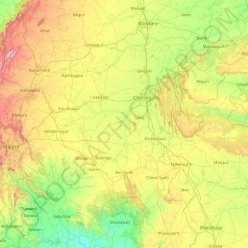 Chittorgarh District topographic map, elevation, terrain