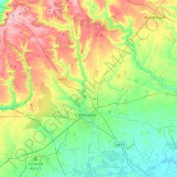 Cotswold District topographic map, elevation, terrain