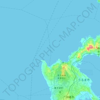 Yomitan topographic map, elevation, terrain