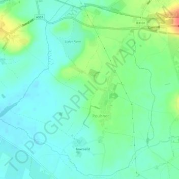 Poulshot topographic map, elevation, terrain