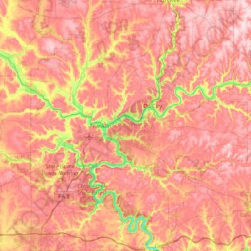 Venango County topographic map, elevation, terrain