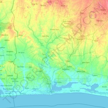 Ogun State topographic map, elevation, terrain