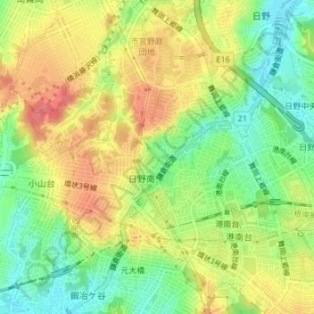 日野南四丁目 topographic map, elevation, terrain