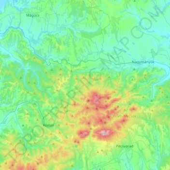 Komlói kistérség topographic map, elevation, terrain
