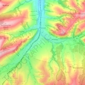 Poronin topographic map, elevation, terrain